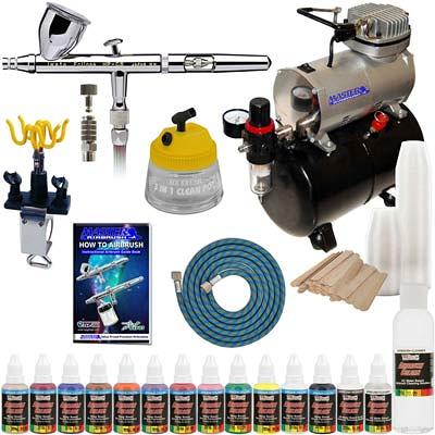 Master Airbrush Cool Runner II Dual Fan Air Compressor Airbrushing System Kit with 3 Professional Airbrush Sets, 0.2, 0.3 mm Gravity & 0.8 mm Siphon