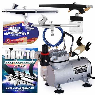 Master Airbrush Cool Runner II Dual Fan Air Storage Tank Compressor System Kit with A G22 Gravity Feed Airbrush Set with 0.3 mm